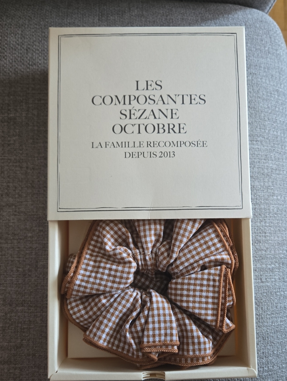 Sezane Brown and White Gingham Scrunchie